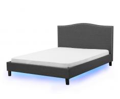 Polsterbett Leinenoptik grau 180 x 200 cm mit LED-Beleuchtung bunt MONTPELLIER