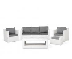 Lounge Set Rattan weiss 6-Sitzer Auflagen grau ROMA