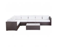 Lounge Set Rattan braun Auflagen beige XXL klein