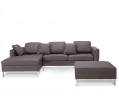 Ecksofa Leder braun rechtsseitig mit Ottomane OSLO