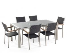 Gartenmöbel Set Granit grau poliert 180 x 90 cm 6-Sitzer Stühle Rattan GROSSETO
