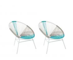 Rattanstuhl weiß/beige/türkis 2er Set Kunststoff ACAPULCO