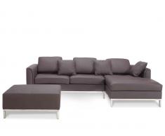 Ecksofa Leder braun linksseitig mit Ottomane OSLO