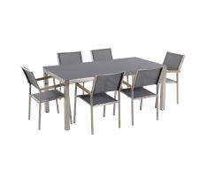 Gartenmöbel Set graue Keramik 180 x 90 cm mit 6 Stühlen Textilbespannung grau GROSSETO