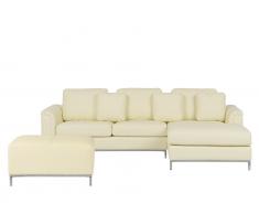Ecksofa Leder beige linksseitig mit Ottomane OSLO