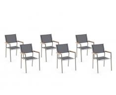Gartenstuhl grau 6er Set Edelstahl GROSSETO