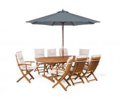 Gartenset Holz mit Auflagen beige Sonnenschirm MAUI