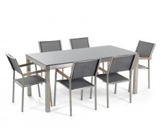 Gartenmöbel Set Granit grau poliert 180 x 90 cm 6-Sitzer Stühle Textilbespannung grau GROSSETO