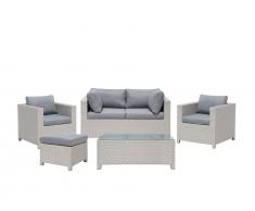 Lounge Set Rattan hellgrau 4-Sitzer Auflagen grau MILANO