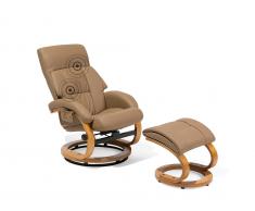 Massagesessel beige Kunstleder mit Fußhocker FORCE