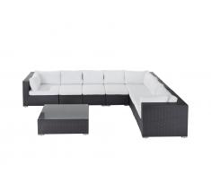 Lounge Set Rattan braun 7-Sitzer Auflagen beige GRANDE