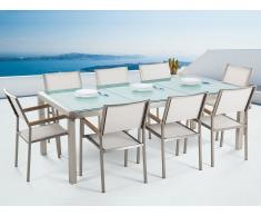 Gartenmöbel Set Crashglas 220 x 100 cm 8-Sitzer Stühle Textilbespannung weiss GROSSETO