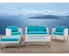 Lounge Set Rattan weiss 5-Sitzer Auflagen türkis CREMA
