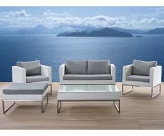 Lounge Set Rattan weiss 5-Sitzer Auflagen grau CREMA