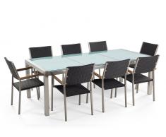 Gartenmöbel Set Crashglas 220 x 100 cm 8-Sitzer Stühle Rattan schwarz GROSSETO