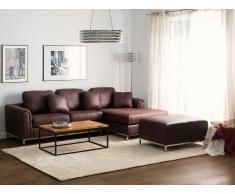 Ecksofa Polsterbezug braun linksseitig mit Ottomane silbernes Gestell OSLO