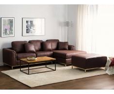 Ecksofa Polsterbezug braun linksseitig mit Ottomane goldenes Gestell OSLO
