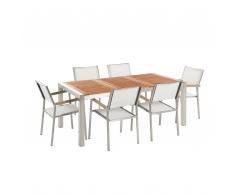 Gartenmöbel Set Mahagoniholz 180 cm 6-Sitzer Textilbespannung weiß GROSSETO