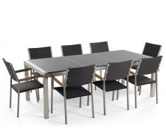 Gartenmöbel Set Granit grau poliert 220 x 100 cm 8-Sitzer Stühle Rattan GROSSETO