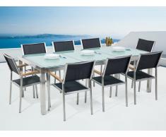 Gartenmöbel Set Crashglas 220 x 100 cm 8-Sitzer Stühle Textilbespannung schwarz GROSSETO