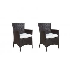 Gartensessel dunkelbraun 2er Set Rattan Auflage weiss ITALY