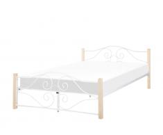 Metallbett weiss hellbraune Beine Lattenrost 160 x 200 cm FLORANGE