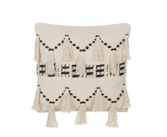 Dekokissen beige/schwarz Fransen 45 x 45 cm THONDI
