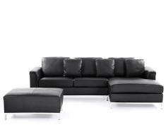 Ecksofa Leder schwarz linksseitig mit Ottomane OSLO