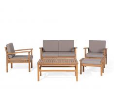 Lounge Set Holz braun 4-Sitzer Auflagen grau MANILA