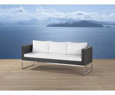 Gartensofa Rattan braun 3-Sitzer Auflagen weiss CREMA
