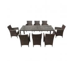 Gartenmöbel Set Rattan dunkelbraun Tisch 220 x 100 cm 8-Sitzer Kissen weiss ITALY