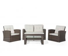 Lounge Set Rattan braun 4-Sitzer Auflagen beige LUCA