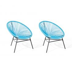 Rattanstuhl blau 2er Set Kunststoff ACAPULCO