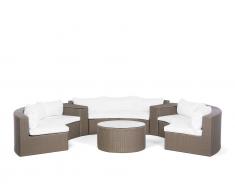 Lounge Set Rattan hellbraun 9-Sitzer rund Auflagen weiss SEVERO