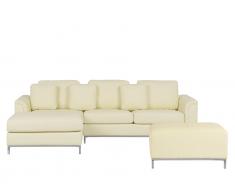 Ecksofa Leder beige rechtsseitig mit Ottomane OSLO