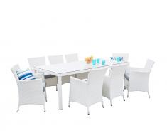 Gartenmöbel Set Rattan weiß 220 x 100 cm 8-Sitzer Auflagen grau ITALY