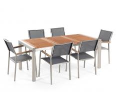 Gartenmöbel Set Mahagoniholz 180 cm 6-Sitzer Textilbespannung grau GROSSETO