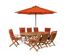 Gartenset Holz mit Auflagen terracotta Sonnenschirm MAUI