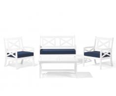 Gartenmöbel Set Holz weiß 4-Sitzer Auflagen blau BALTIC