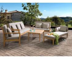 Lounge Set Holz braun 7-Sitzer Auflagen grau PATAJA