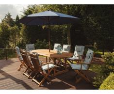 Gartenset Holz mit Auflagen hellblau Sonnenschirm MAUI