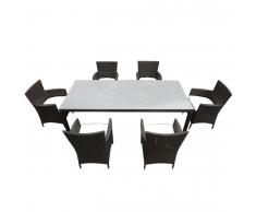 Gartenmöbel Set Rattan dunkelbraun Tisch 160 x 90 cm 6-Sitzer Kissen weiss ITALY