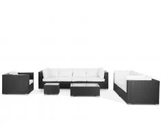 Lounge Set Rattan schwarz 8-Sitzer Auflagen cremeweiss MAESTRO