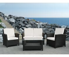 Lounge Set Rattan dunkelbraun 4-Sitzer Auflagen weiss RIMINI