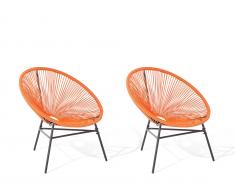 Rattanstuhl orange 2er Set Kunststoff ACAPULCO