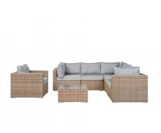 Lounge Set Rattan hellbraun 6-Sitzer Auflagen hellgrau CONTARE