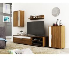 Schrankwand dunkler Holzfarbton/weiss WARSAW