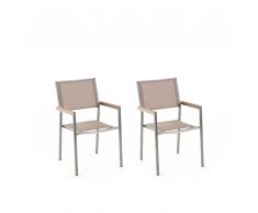 Gartenstuhl beige 2er Set Edelstahl GROSSETO