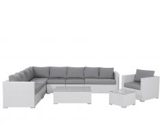 Lounge Set Rattan weiss 8-Sitzer Auflagen grau XXL
