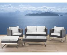 Lounge Set Rattan braun 5-Sitzer Auflagen weiss CREMA